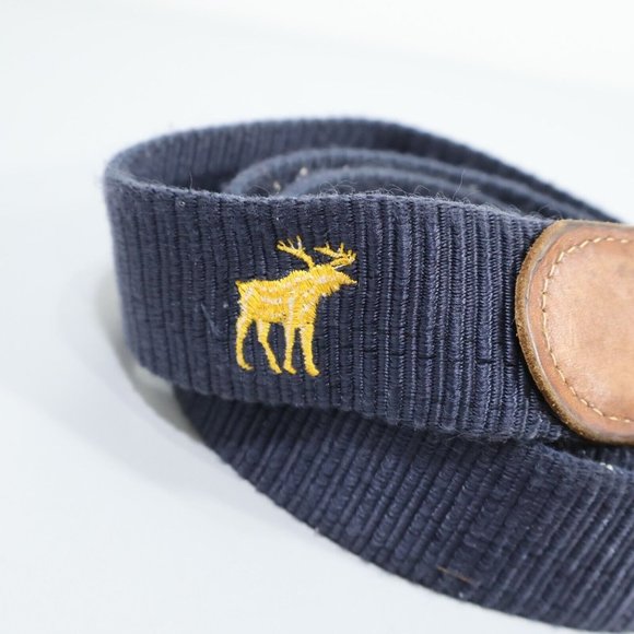 Vintage Embroidered Moose Belt Men's L Double D Ring Blue Gold Brown Leather - Picture 3 of 7